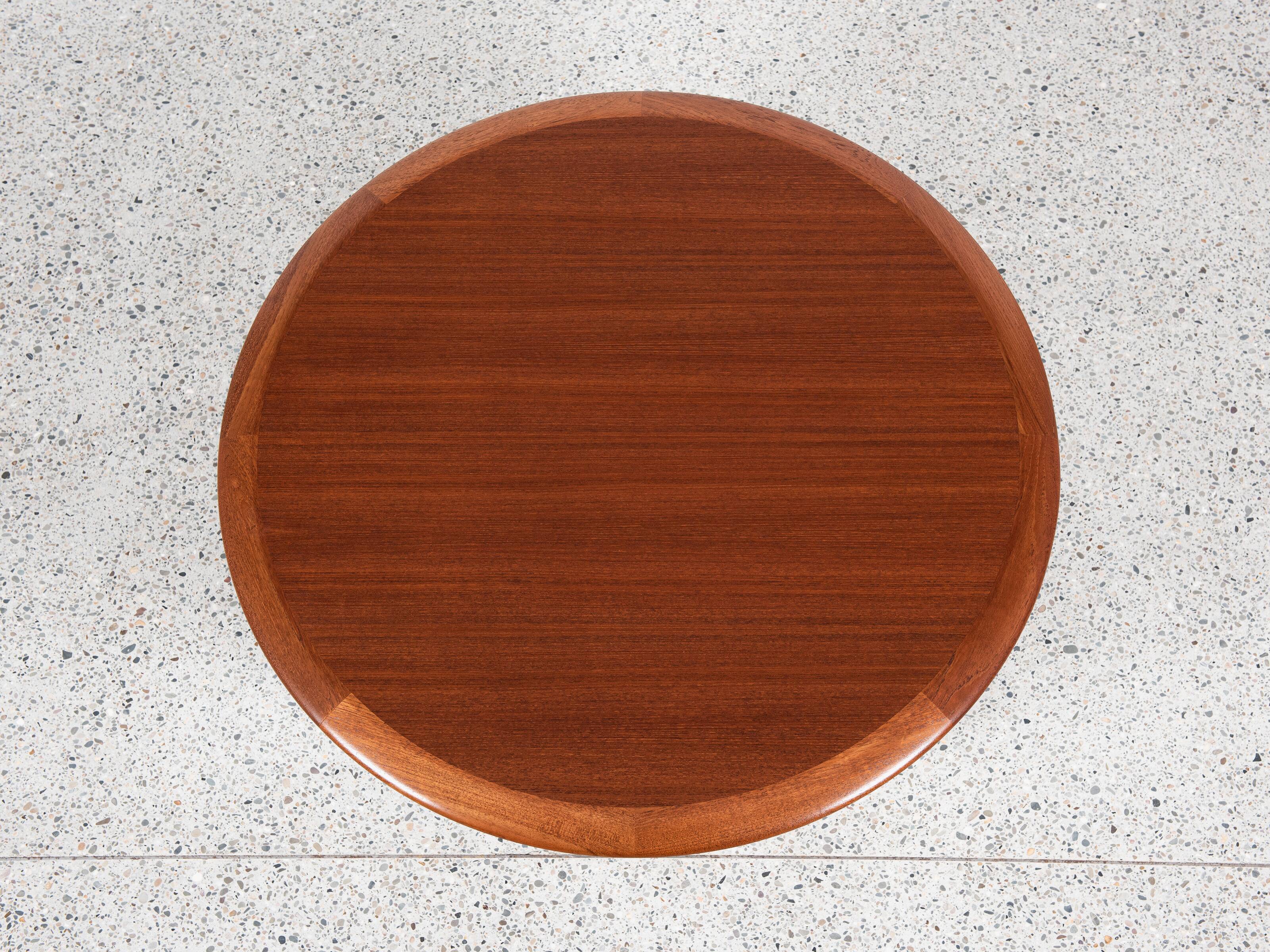 Midcentury Danish round coffee table in teak and cane by Johannes Andersen for Silkeborg 1960s