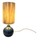 Vintage ball lamp base in blue ceramic stoneware with raffia rope lampshade