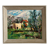 Old oil painting on panel exotic expressionist landscape signed