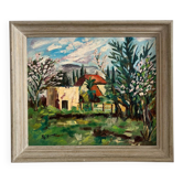 Old oil painting on panel exotic expressionist landscape signed