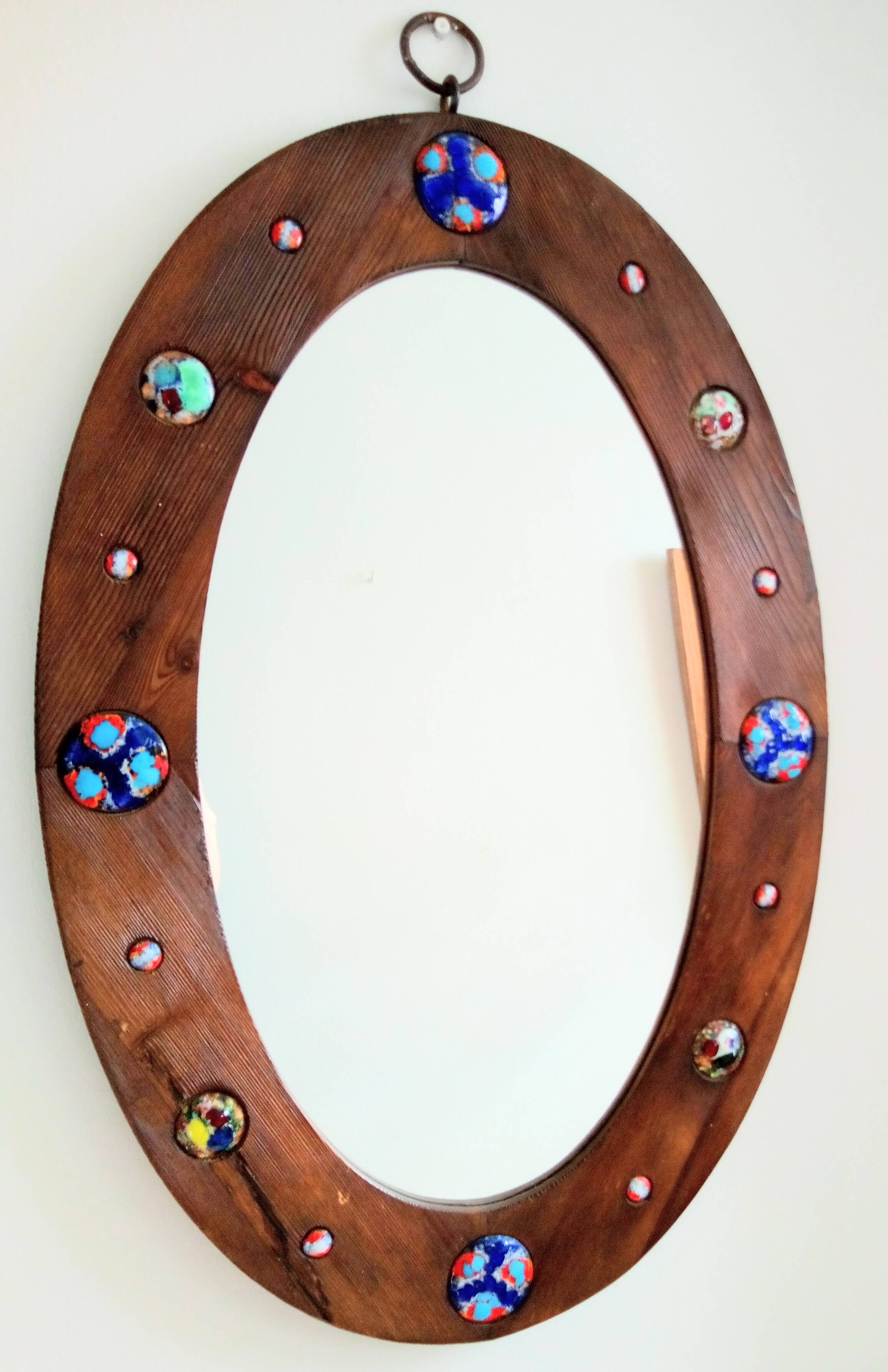 Capo Esmaltes vintage mirror 1960 wood and enamel