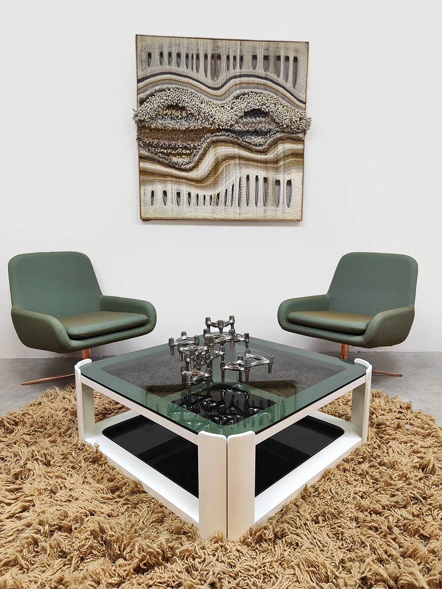 Vintage Italian space age design smoked glass coffee table 1970