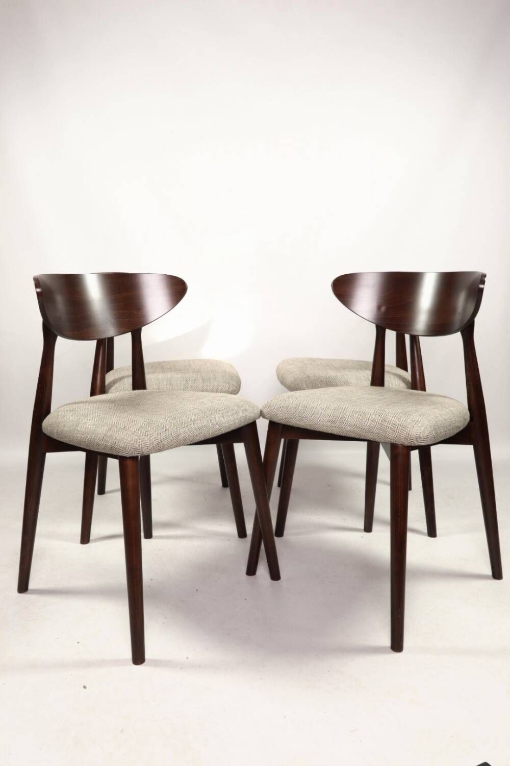 Set of 4 heritage herringbone natural linen dining chairs