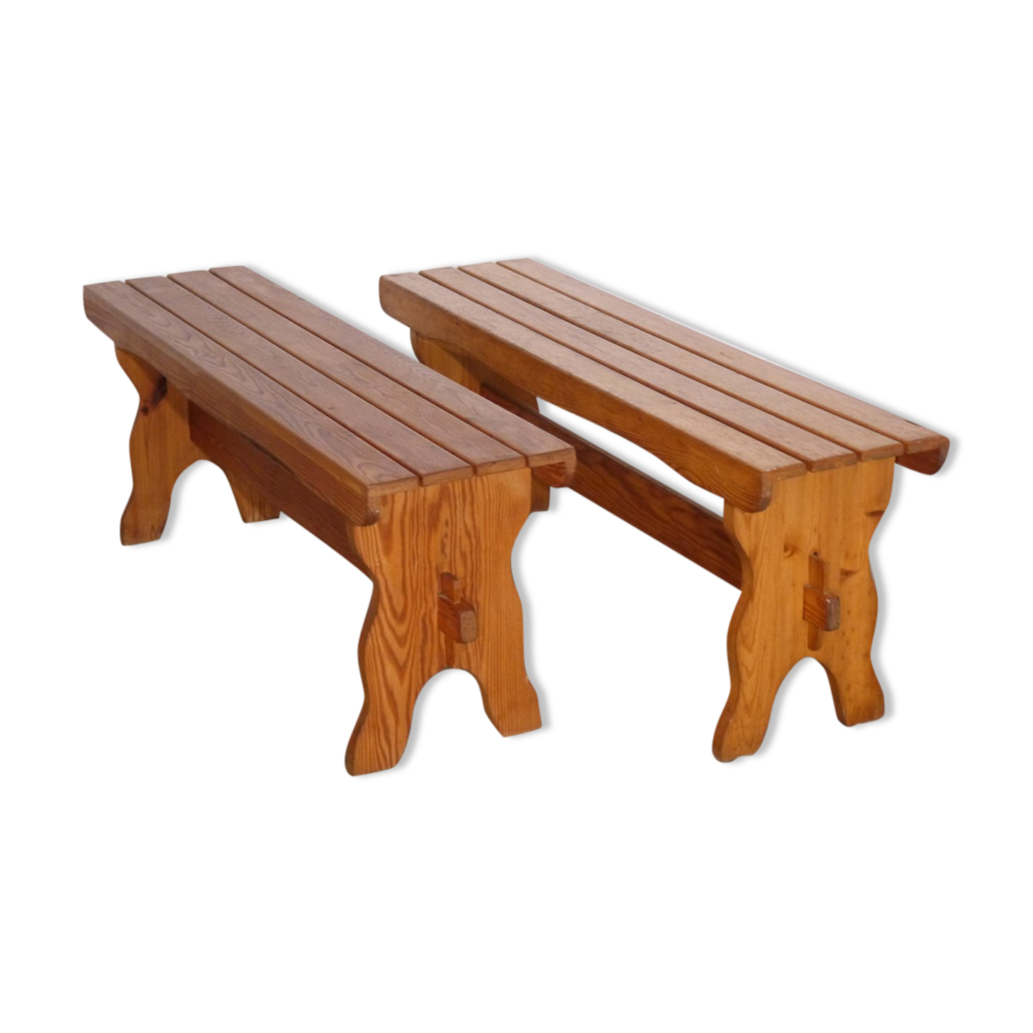 Paire de bancs vintage en pin Suède 1960