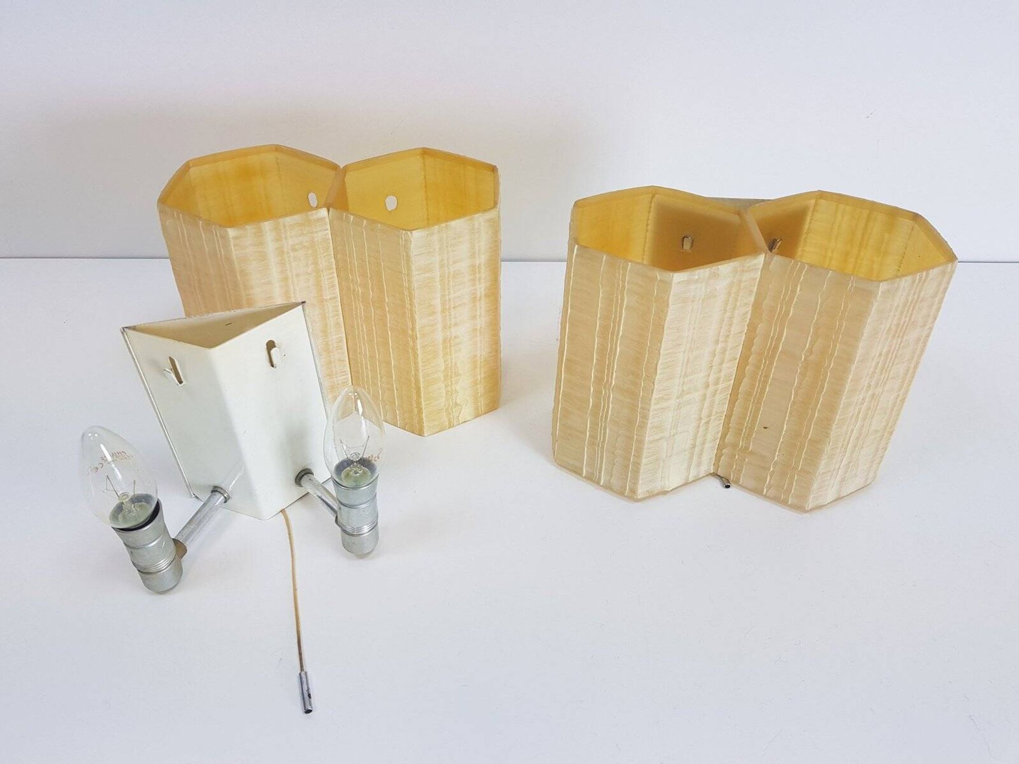 Molecular Double Light Honeycomb Flush Mounts in Fiberglass, 1950s, Set of 2