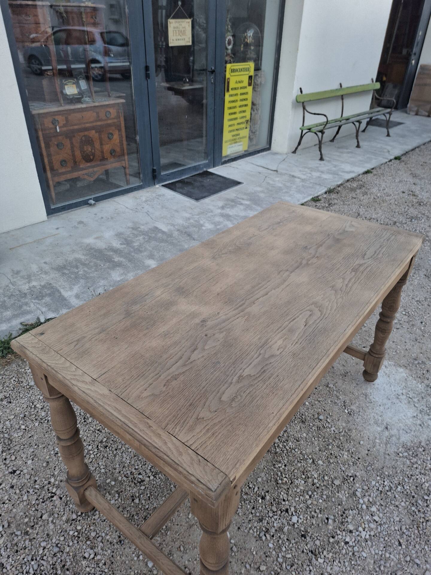 Solid oak farmhouse table fully sandblasted.