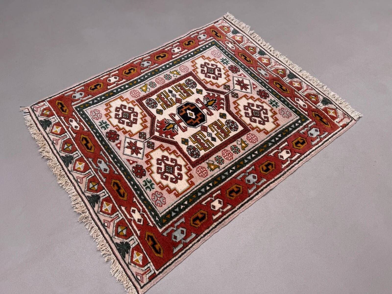 Old Turkish Kazak rug 90x115 cm vintage tribal, square medium 2574