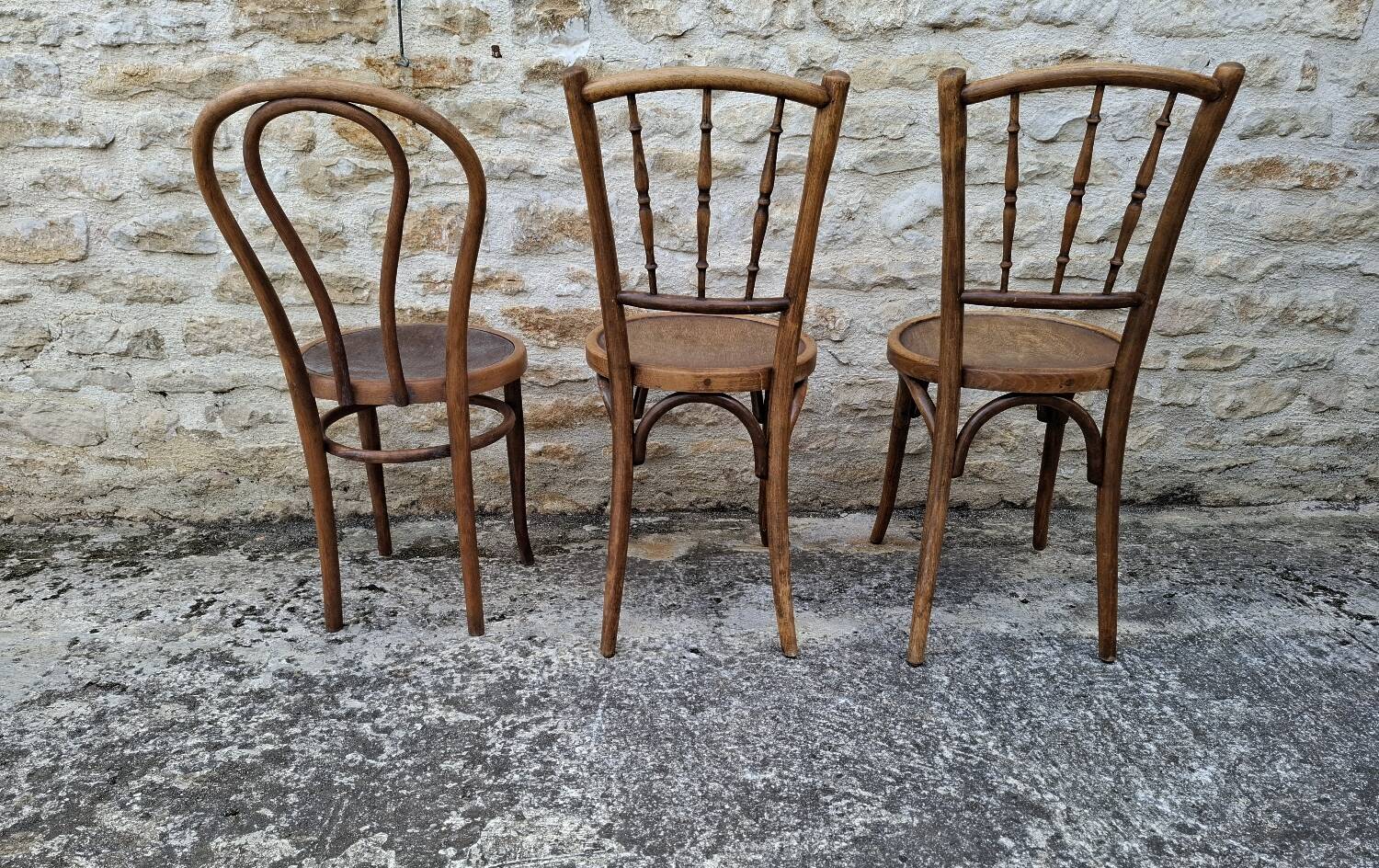 6 mismatched bistro chairs