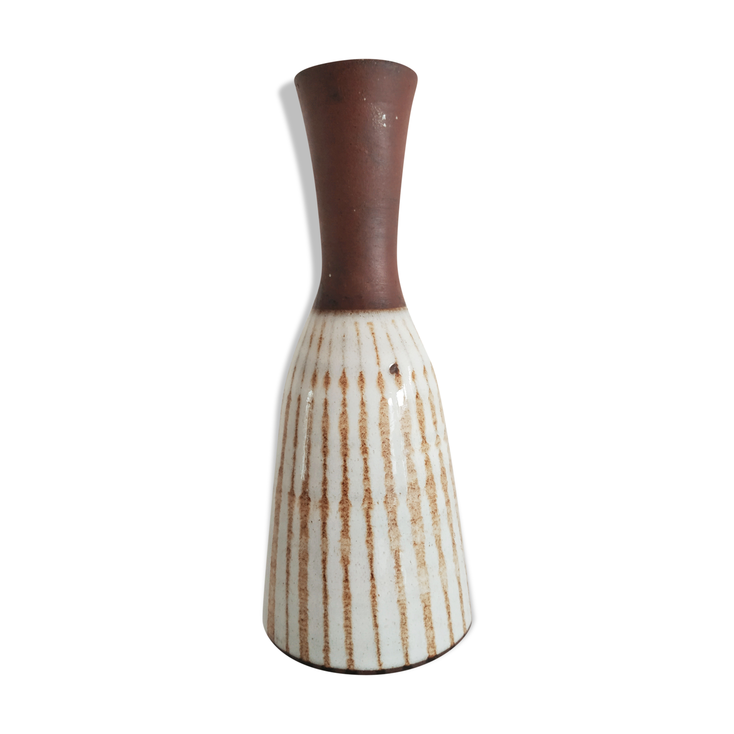 Small brown vintage vase with white enamels