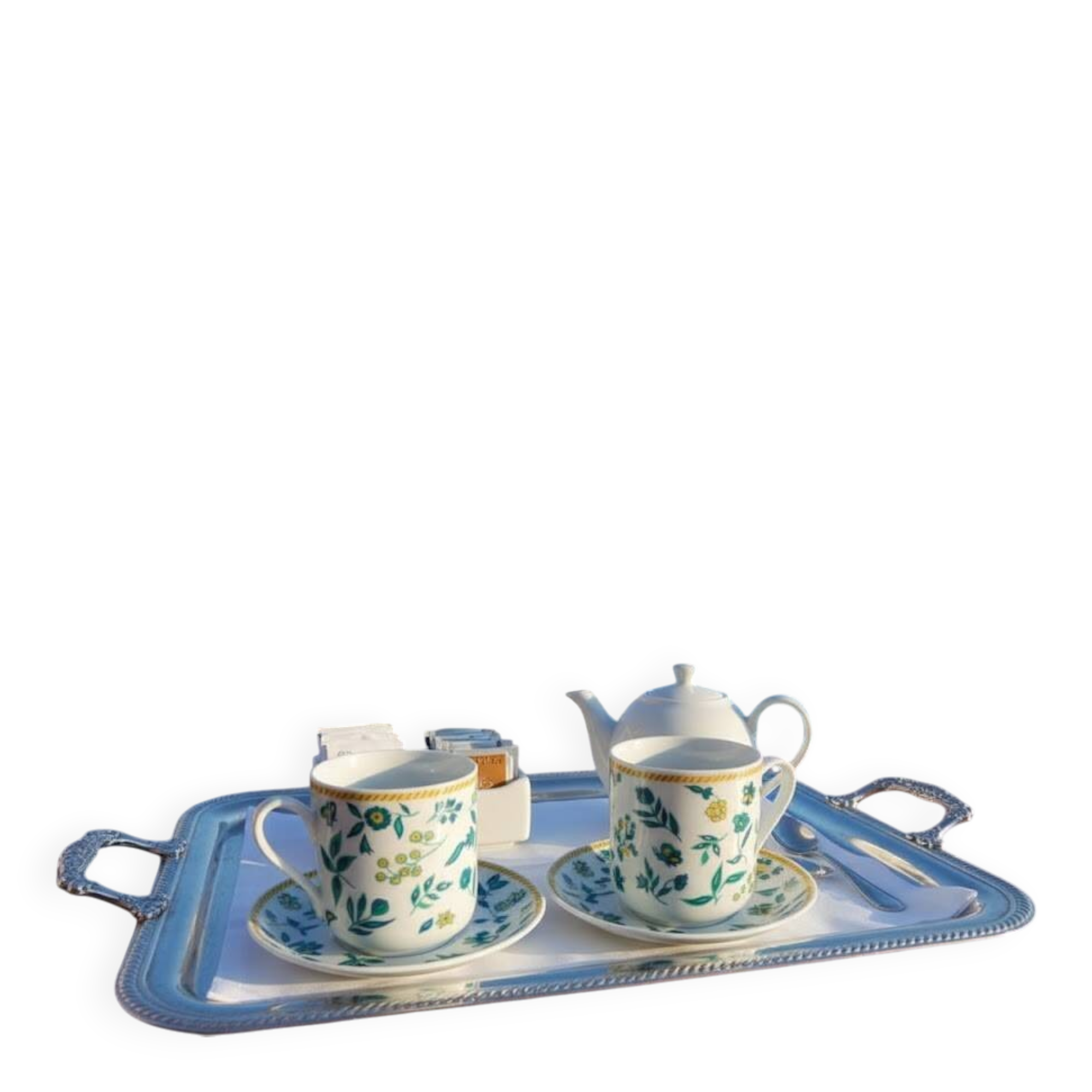 Set of vintage DPR mugs – blue and green floral design – h9 x d7.5 cm