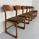 Set of 6 Baumann sleigh chairs in wood and brown fabric, original 1960s