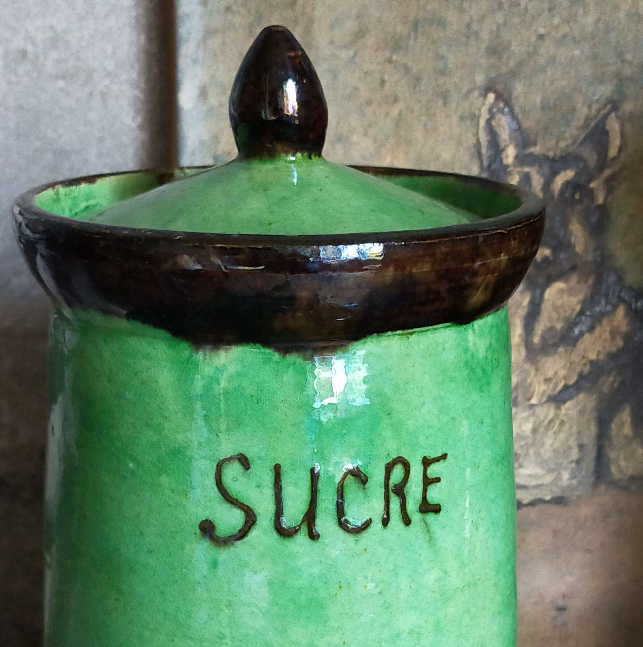 Sugar pot Vintage handmade varnishing pottery