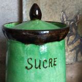 Sugar pot Vintage handmade varnishing pottery