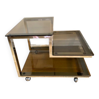 Vintage chrome and smoked glass coffee table console from the 70s