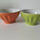 2 large vintage farm bowls in lime green and orange
