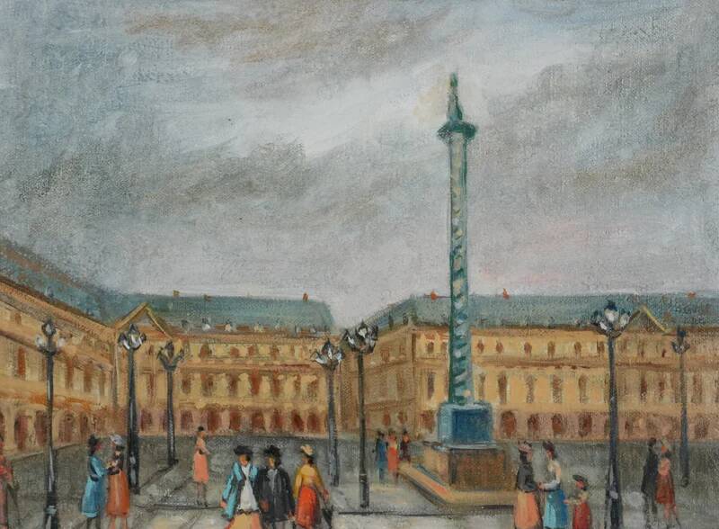 Michel Pabois : Paris, la place Vendôme, huile sur toile originale signée