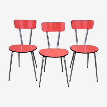 3 chaises formica rouge 1950