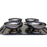 Set of 4 ice cream cups, stainless steel, dessert cups on foot with tray