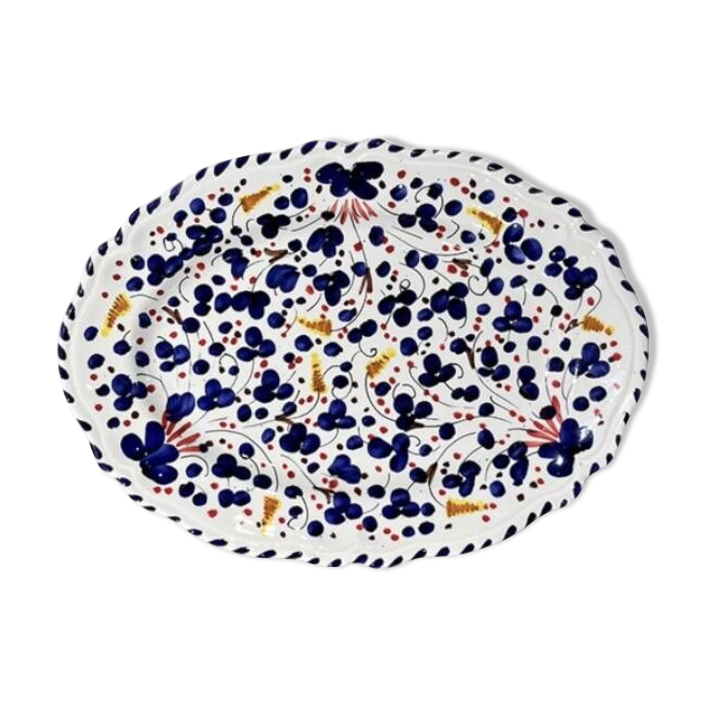 Plat ovale 35cm fleurs bleu marine