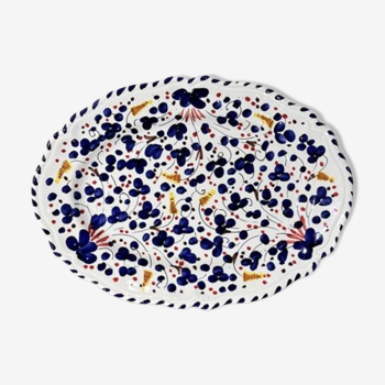 Oval dish 35cm navy blue flowers