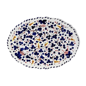 Plat ovale 35cm fleurs bleu marine