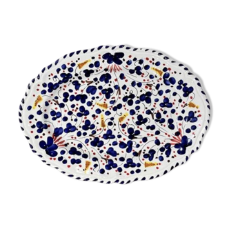 Oval dish 35cm navy blue flowers