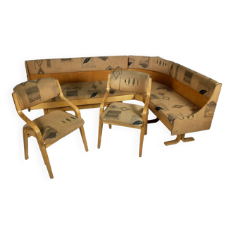 Corner Sofa and Chairs by Ludvik Volak for Drevopodnik Holesov, 1960s, Set of 3