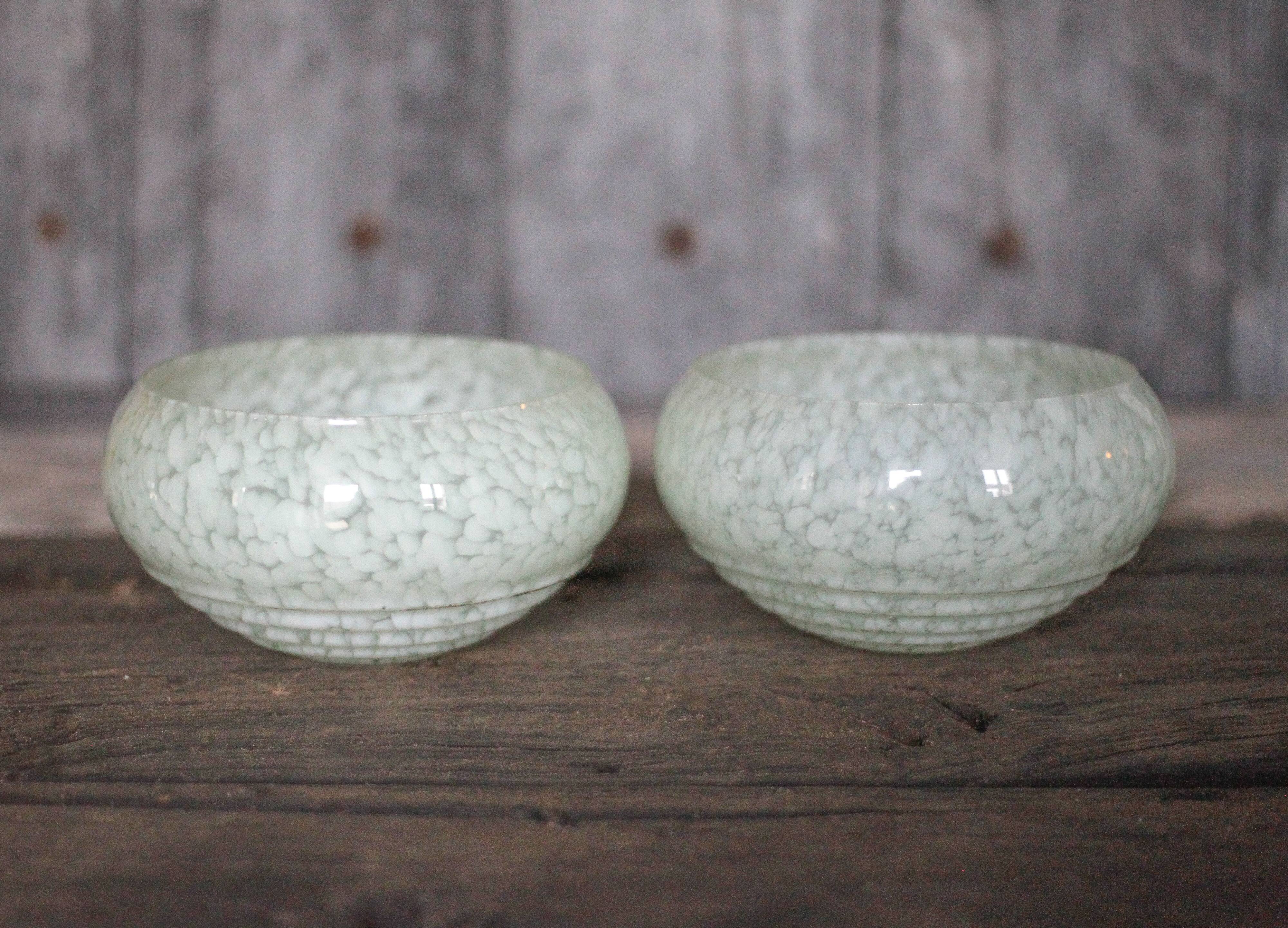 Pair of green Clichy glass lampshades, glass globe for suspension, globe.