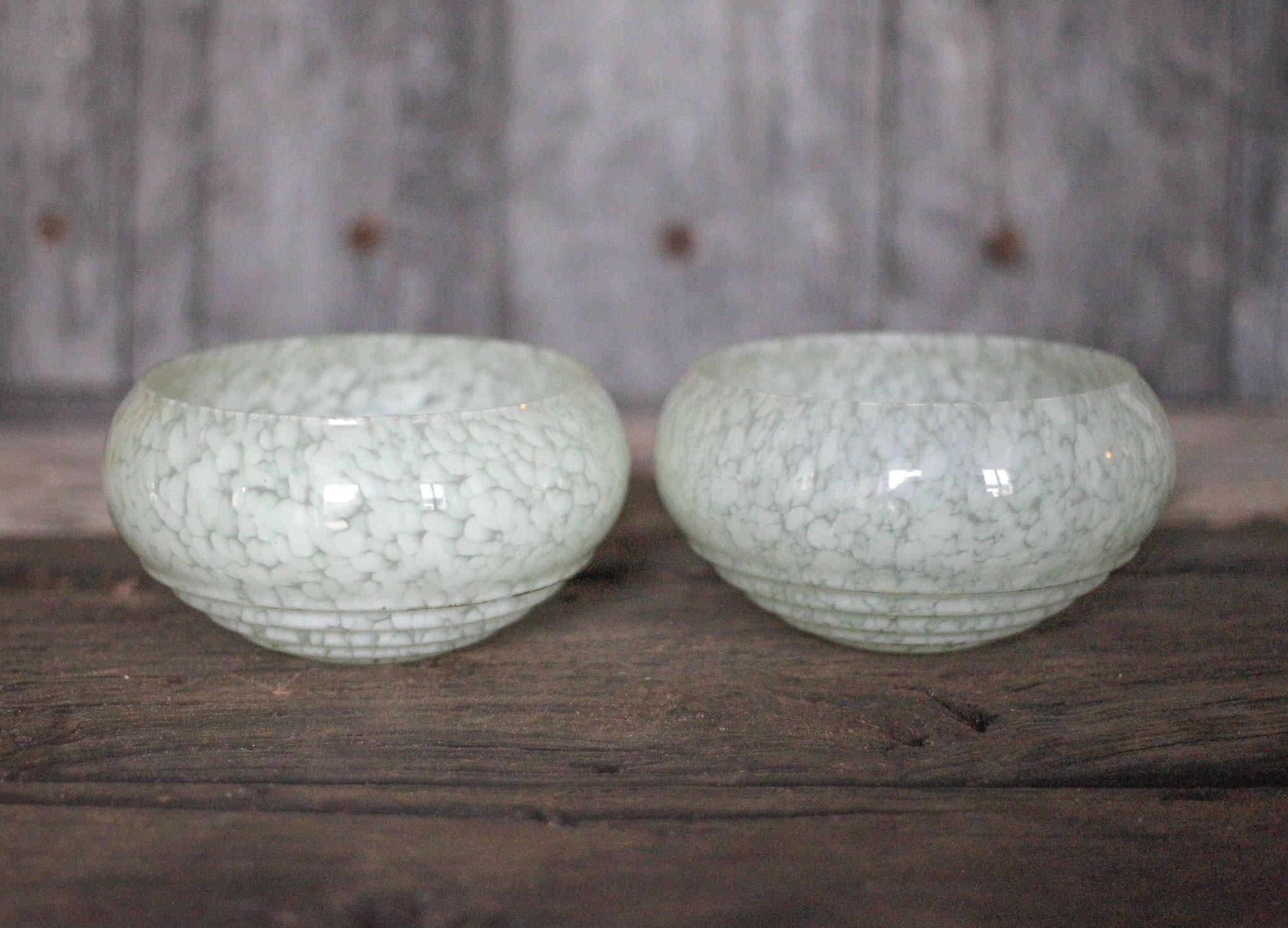 Pair of green Clichy glass lampshades, glass globe for suspension, globe.
