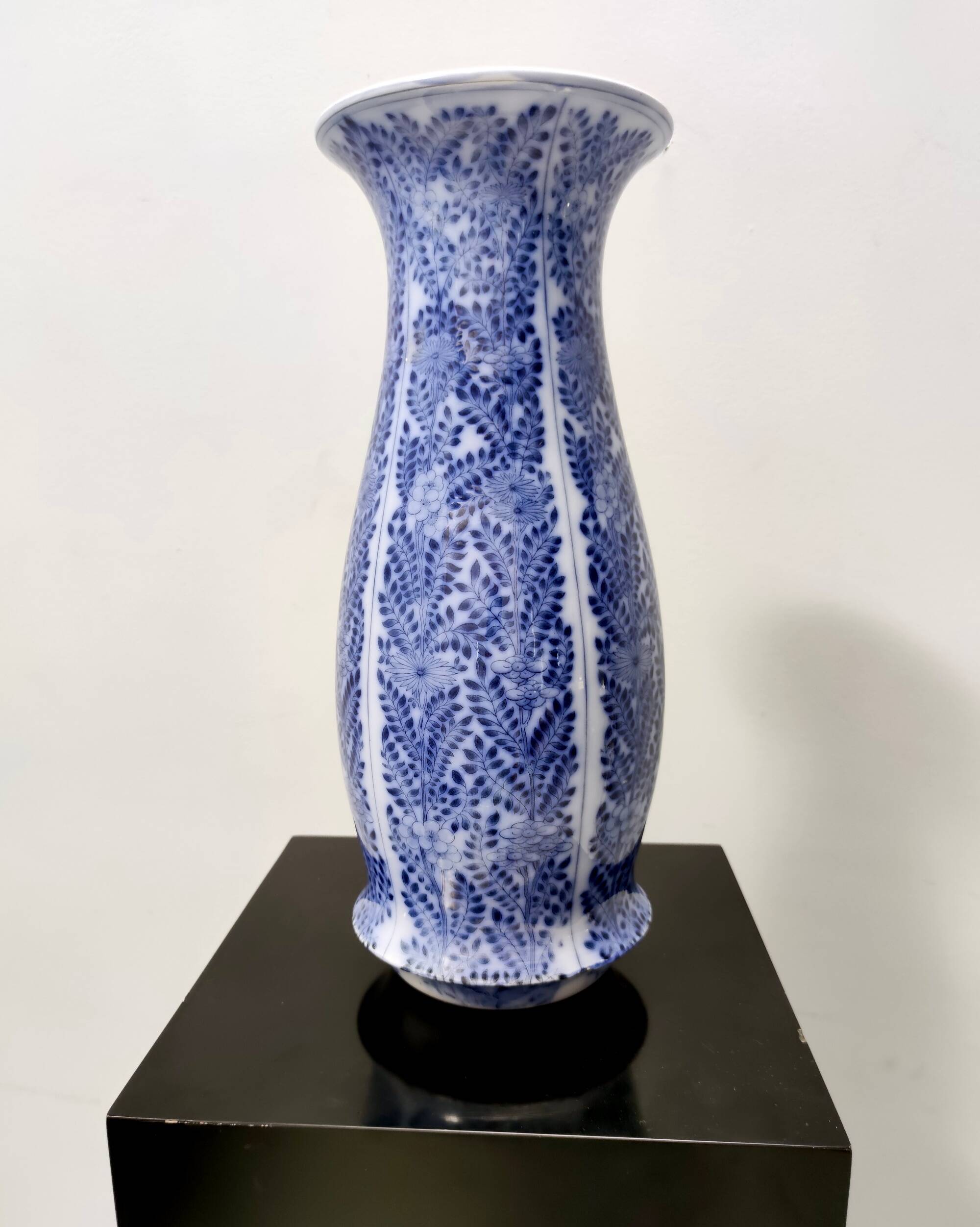 Blue and White Lacquered Ceramic Vase by Laveno Chinoiserie Style, Italy