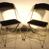 Pair of folding chairs in velvet and gilded metal