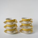 Service à café Badonviller Jaune Poussin nid d'abeilles, composé de 6 tasses, 1950