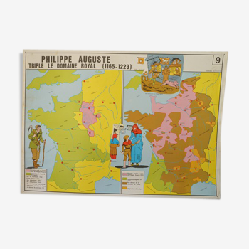 School poster history, geographic Philippe Auguste front The war of 100 years verso