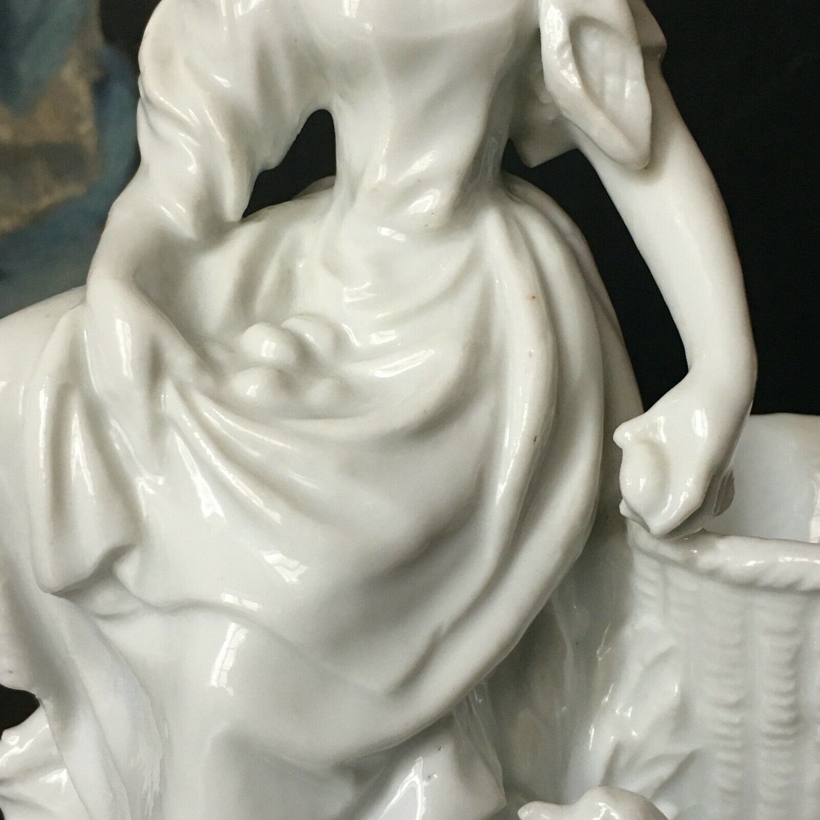 Vase Subject White Porcelain Young Woman at the Chicken