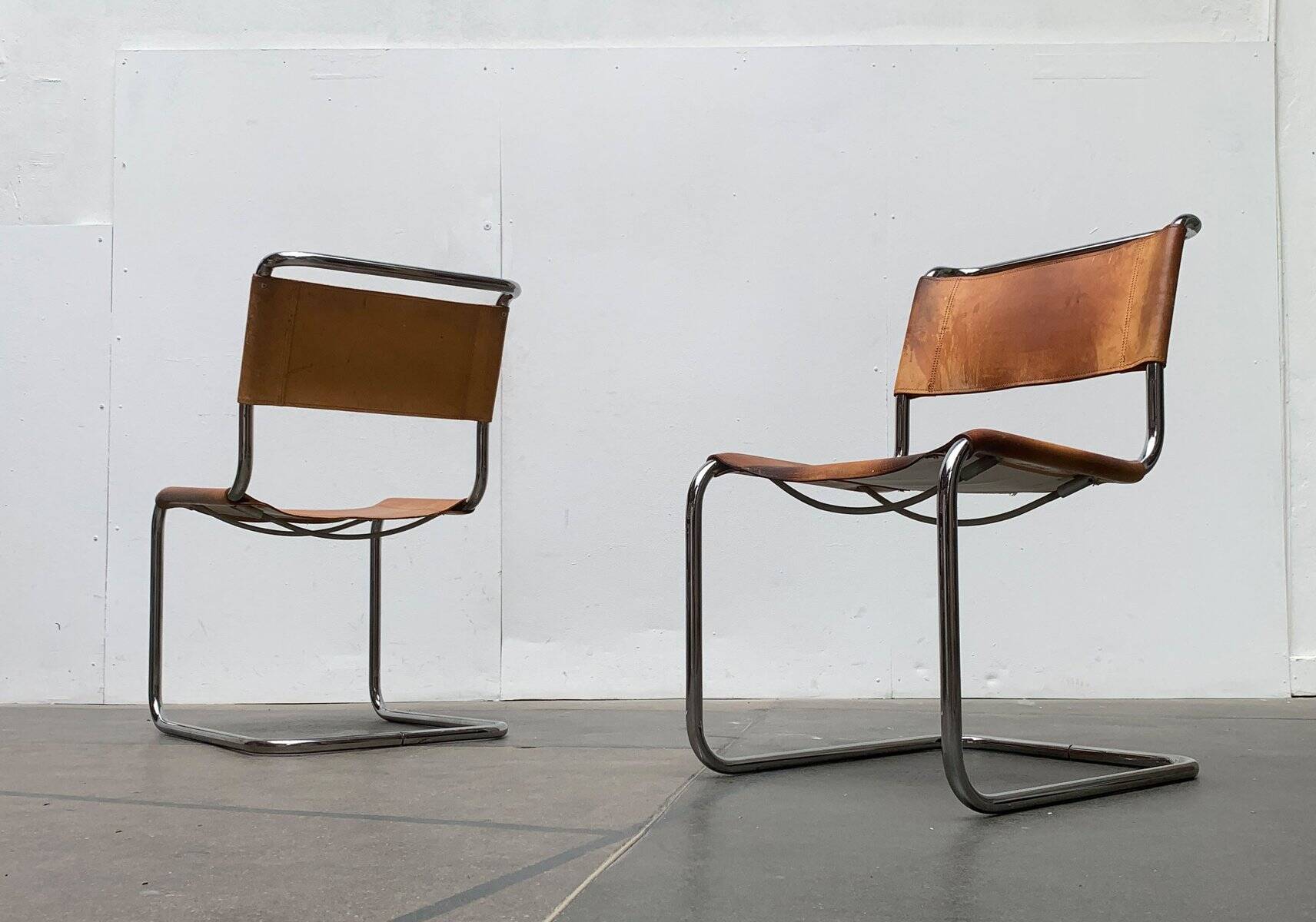 German vintage leather cantilever chairs S33 by Mart Stam for Thonet, set of 8