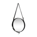 Jacques Adnet circular leather and brass mirror