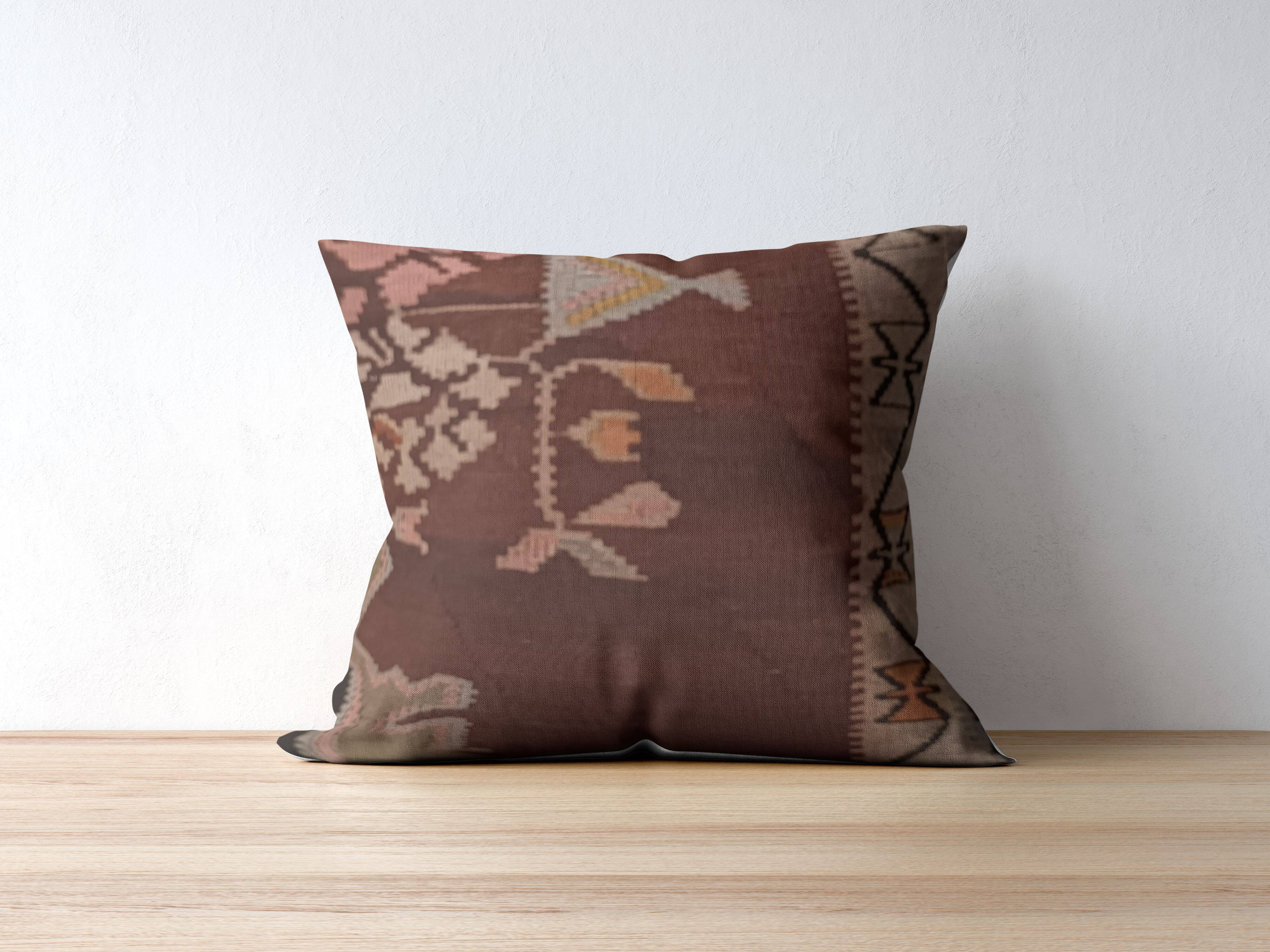 Housse de coussin en kilim antique en terre cuite rustique, 45x45 cm, coussin tissé à la main