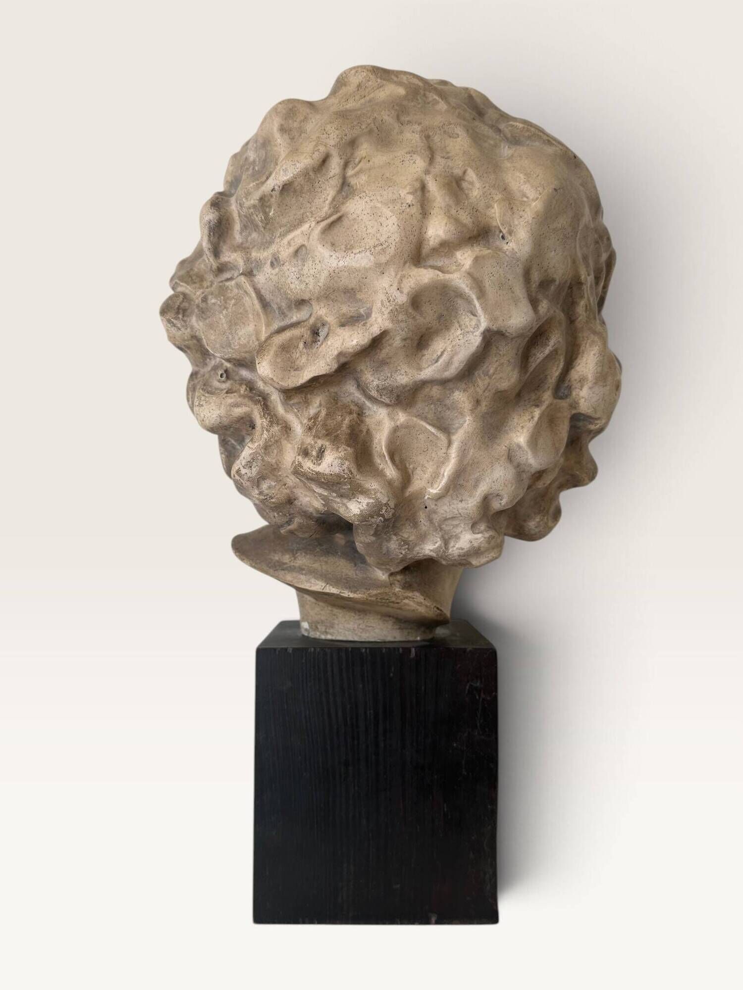 Plaster bust on a wooden base
