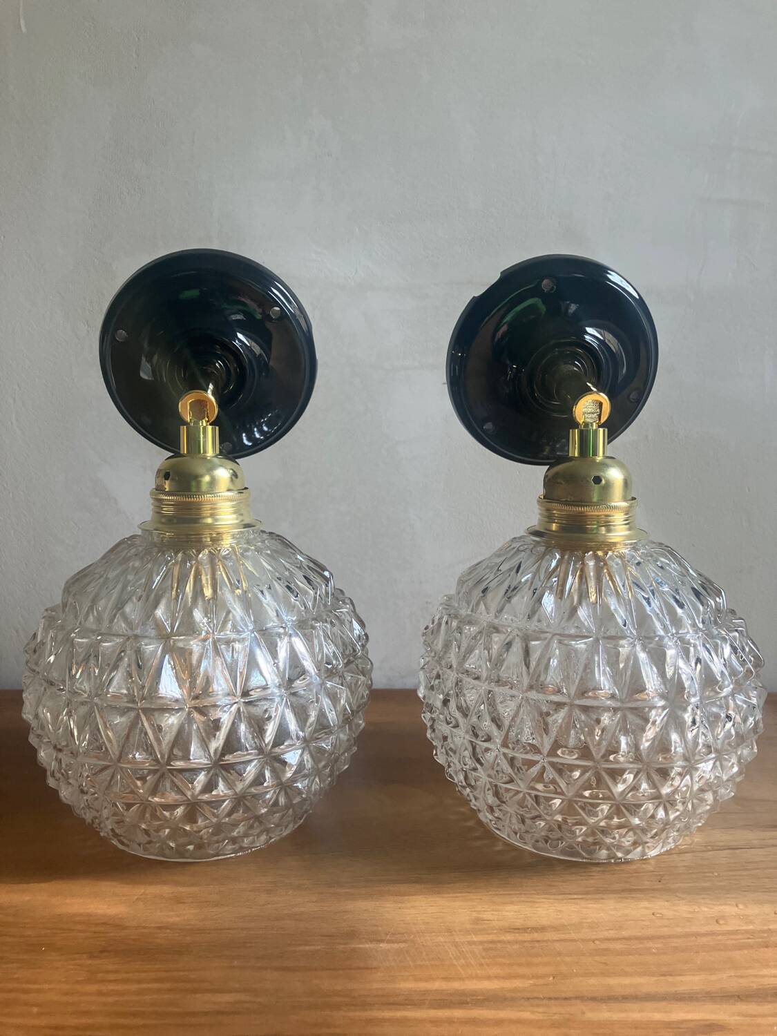 Pair of vintage glass globe wall lights