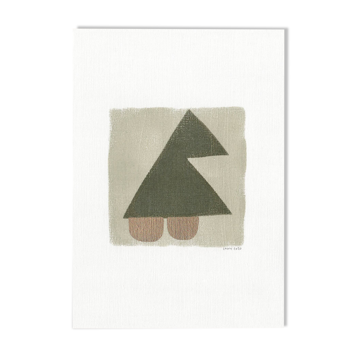 Peinture sur papier M188 vert et doré signée Eawy