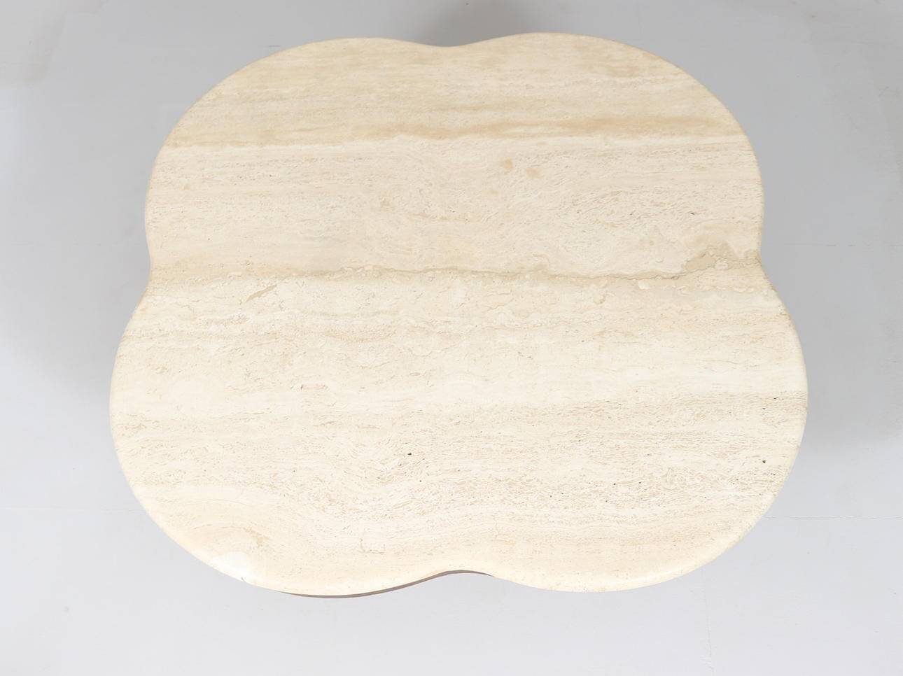 Coffee table with travertine top in cloverleaf shape, Italy, 1970s.