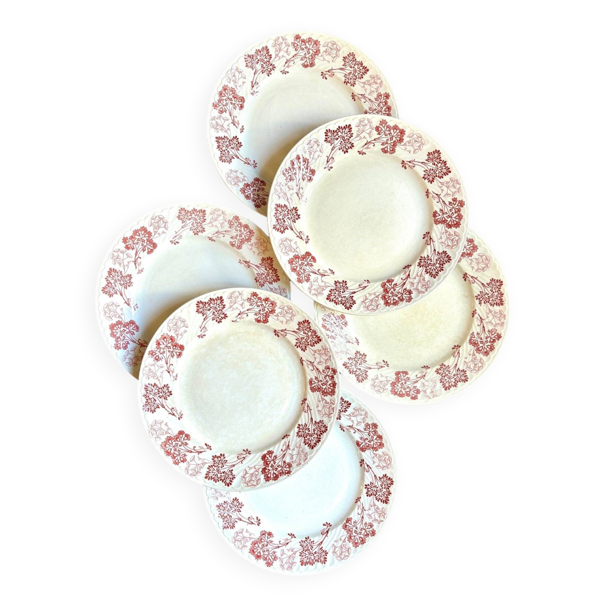 6 Lunéville flat plates in pink ironstone, "Jeannette" service