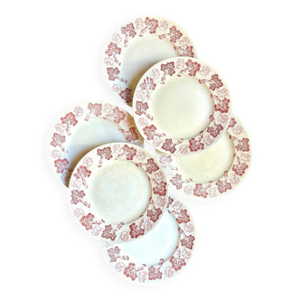 6 assiettes plates Lunéville en terre de fer rose, service "Jeannette"