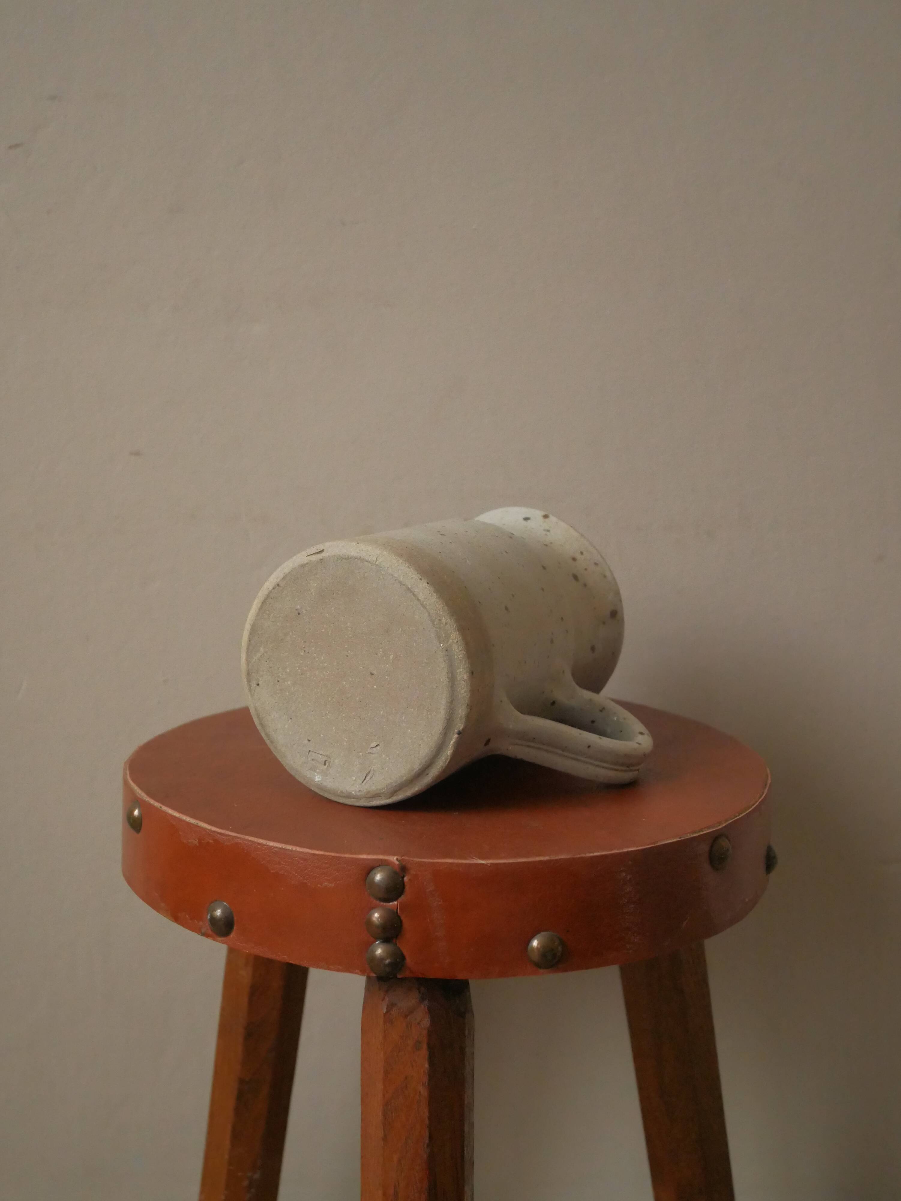 Vintage stoneware pitcher vase with handle Scandinavian country decoration handcrafted ceramic