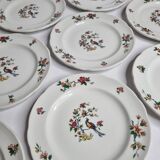 Set of 10 porcelain plates, floral and bird decoration, 18 cm, vintage