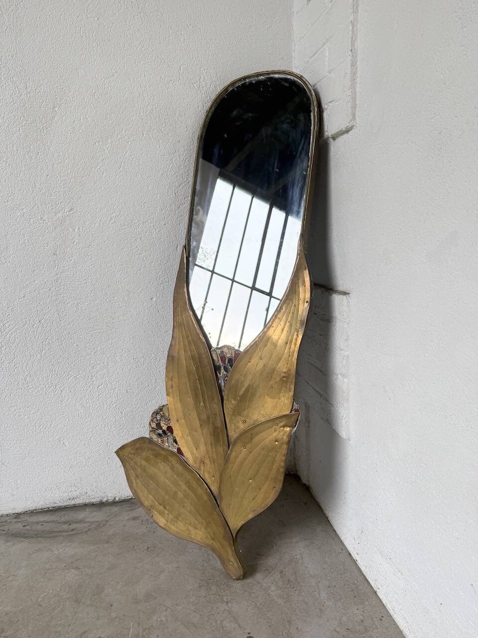 Brass flower oval mirror 1960