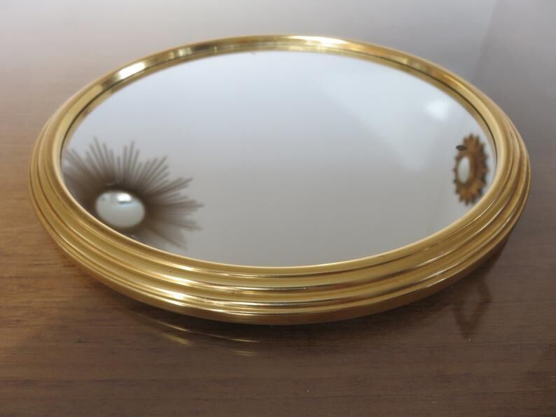Golden 50-60's aluminium round mirror tray