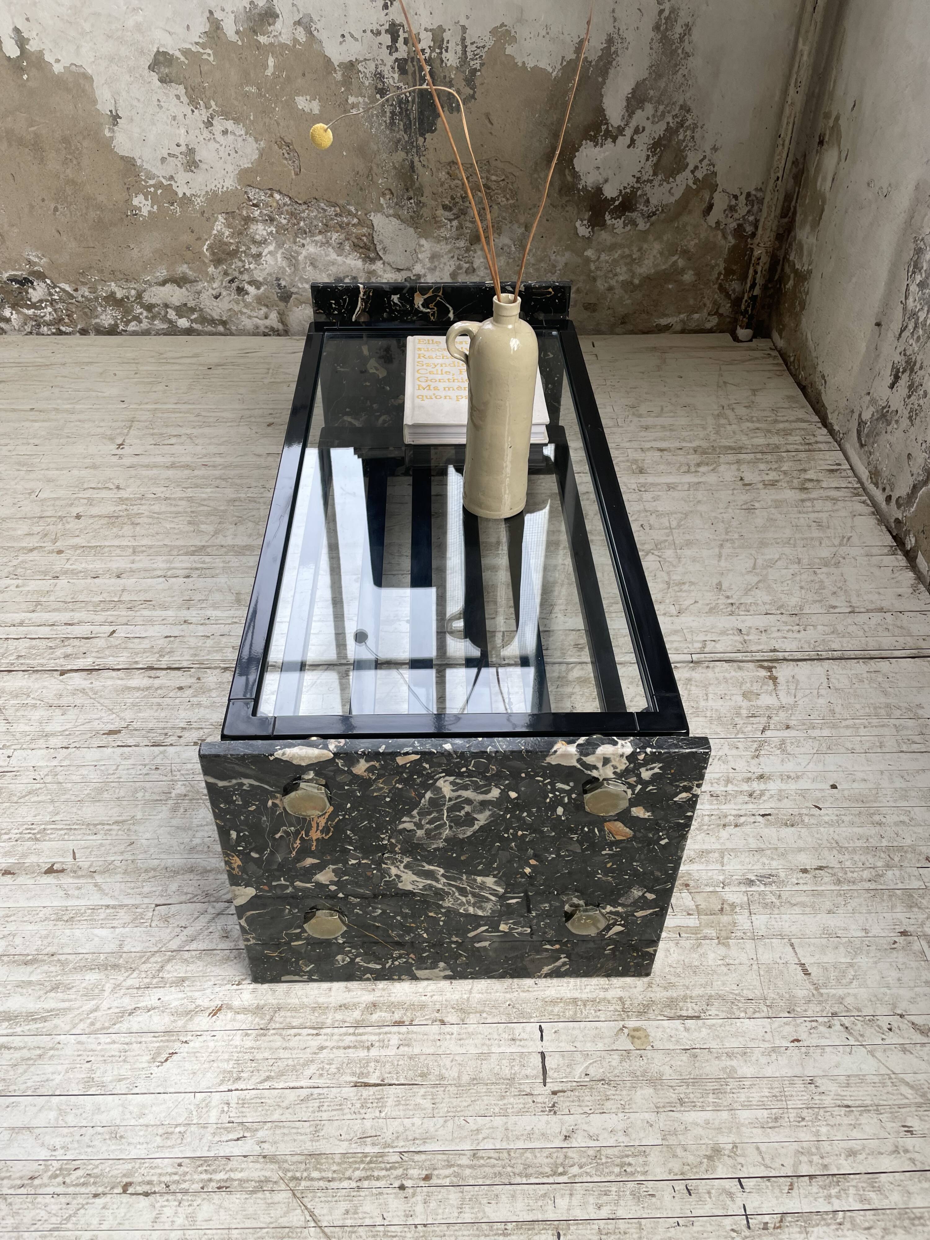 80s Italian marble and glass coffee table