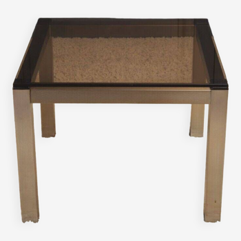 1970 end table in brushed aluminum and smoked glass