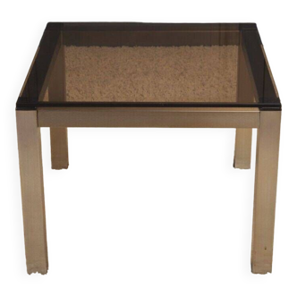 1970 end table in brushed aluminum and smoked glass